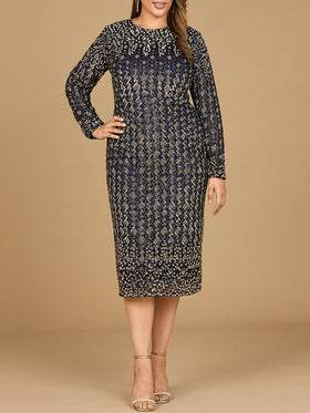 Lara 28982 Beaded Midi Mother of the Bride Dress with Long Sleeves