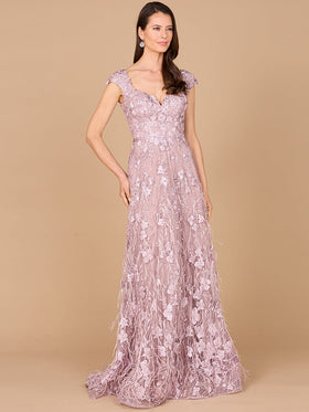 Cap Sleeves, A-line Dress with Feathers