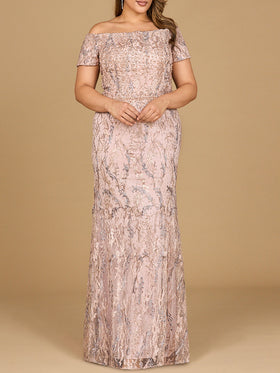 Off Shoulder Mermaid Gown with Short Sleeves