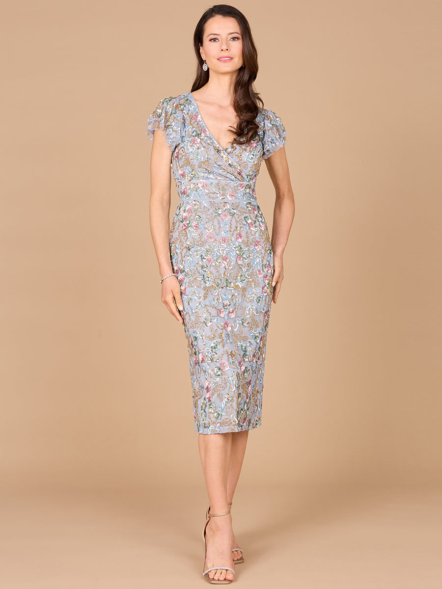 Floral Beaded Midi Dress