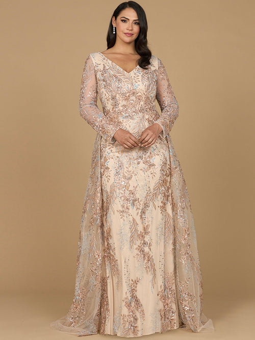 Lace Long Sleeve Gown with Overskirt