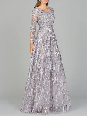 Lara 29048 Multi Long Sleeve Beaded A-Line Gown