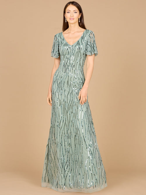 Beaded Gown With Cape Sleeves