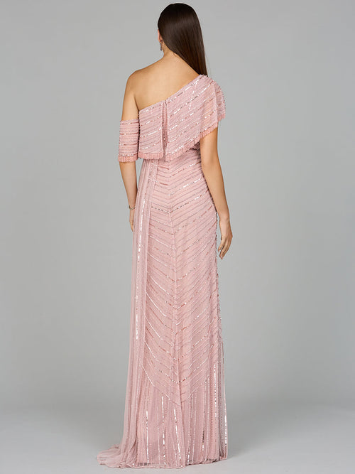 Off Shoulder Sheath Beaded Gown