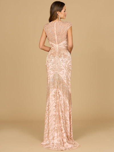 Lara 29098 Cap Sleeve Fringe Beaded Mother of the Groom Gown
