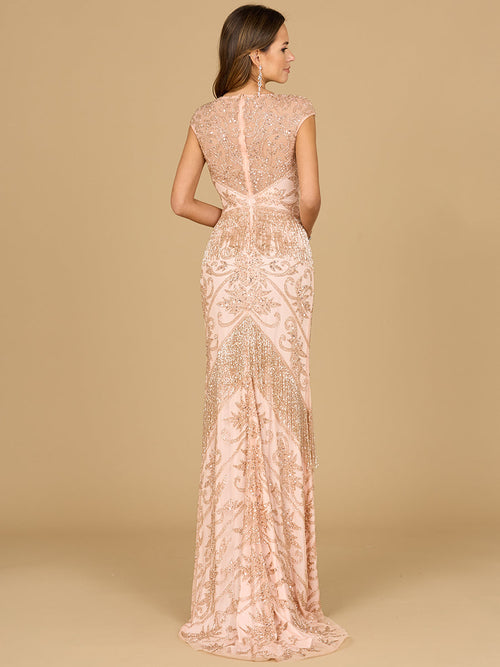 Lara 29098 Cap Sleeve Fringe Beaded Mother of the Groom Gown