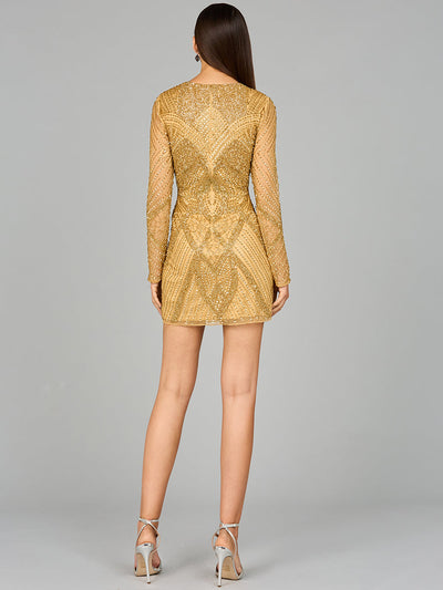 Lara 29103 Long Sleeve Beaded Cocktail Short Prom Dress