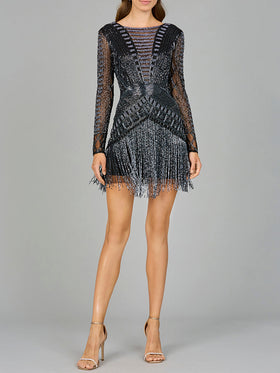 High Neck Cocktail Dress with Long Sleeves
