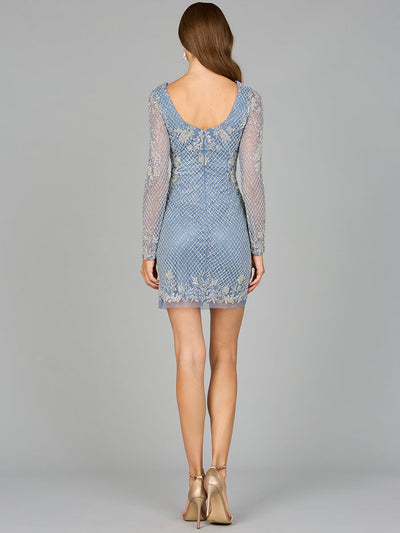 Long Sleeve Short Beaded Dress