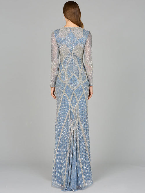V Neck Beaded Long Sleeve Dress