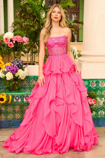 Ava Presley 29133  A-Line Strapless Corset Ruffled Dress