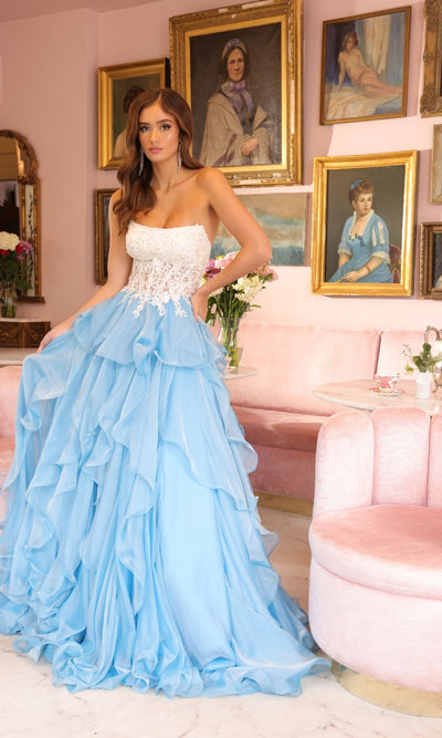 Ava Presley 29133  A-Line Strapless Corset Ruffled Dress