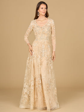 Lara 29135 Long Sleeve Lace Ball Gown
