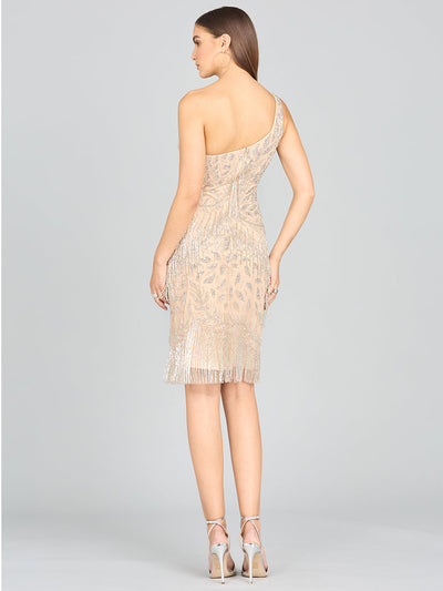Lara 29140 One Shoulder Fringe Knee Length Cocktail Dress