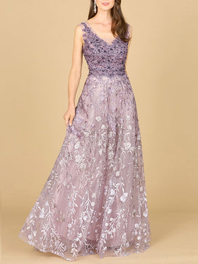 Lara 29155 Ombre Floral Lace Ball Gown