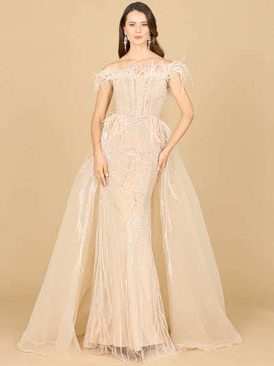 Lara 29161 Overskirt Mother of the Bride Dress Off Shoulder Evening Gown with Feathers