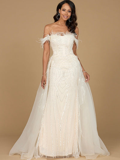 Lara 29161 Overskirt Mother of the Bride Dress Off Shoulder Evening Gown with Feathers