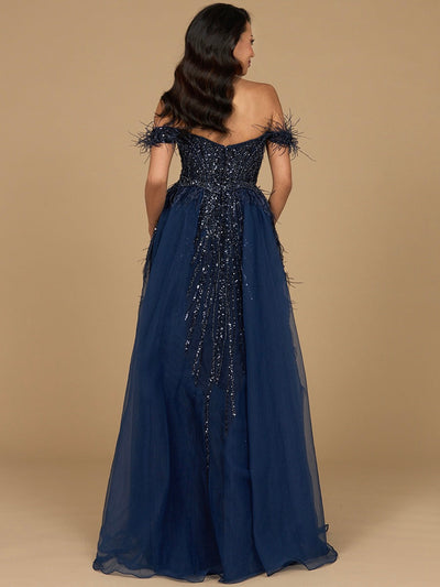 Lara 29161 Overskirt Mother of the Bride Dress Off Shoulder Evening Gown with Feathers