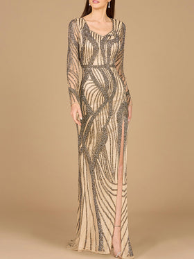 Cascading Beads Long Sleeve Dress