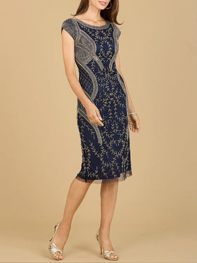 Cap Sleeve Midi Gown with High Neckline