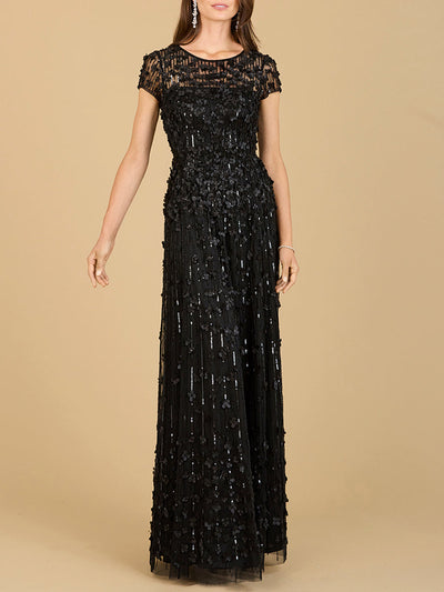 Lara 29181 Long Mother of the Bride Dress 3D Floral Embellished Cap Sleeve Gown