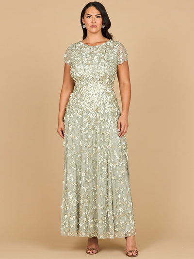 Lara 29181 Long Mother of the Bride Dress 3D Floral Embellished Cap Sleeve Gown