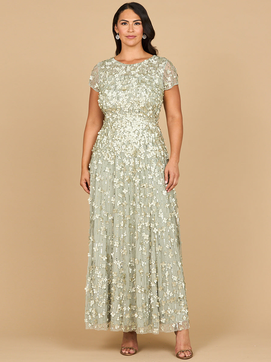 Lara 29181 Long Mother of the Bride Dress 3D Floral Embellished Cap Sleeve Gown