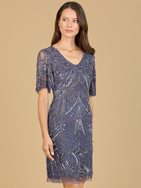Lara 29182 Beaded Mother of the Bride Dress with Short Sleeves