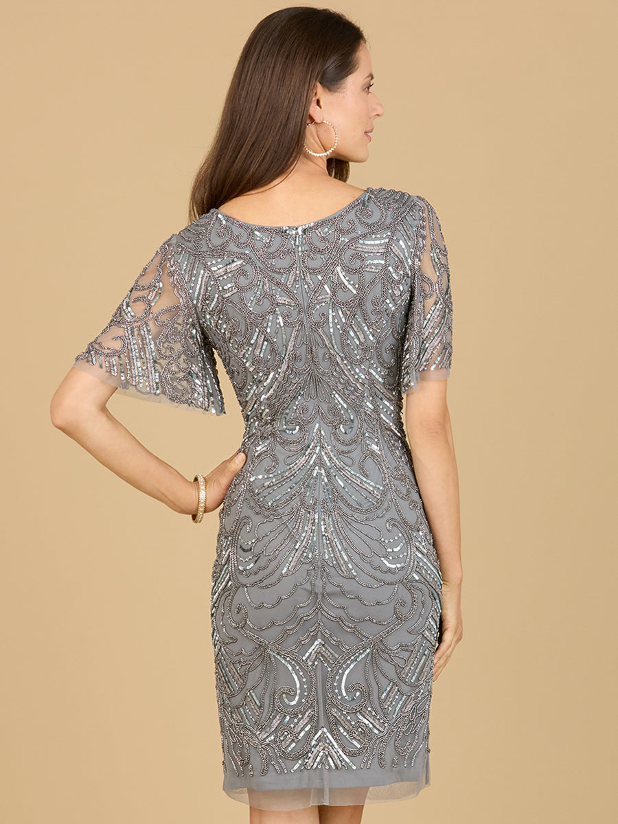 Lara 29182 Beaded Mother of the Bride Dress with Short Sleeves