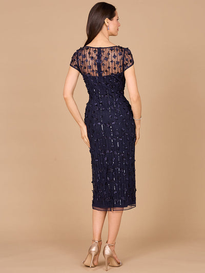 Tea Length Mother of the Groom Dress 3D Applique Cap Sleeve Cocktail Attire