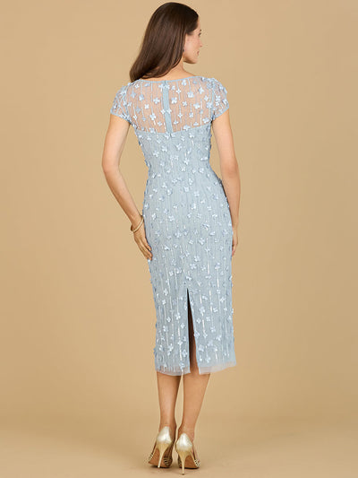 Tea Length Mother of the Groom Dress 3D Applique Cap Sleeve Cocktail Attire