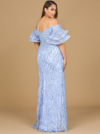 Off Shoulder Mermaid Beaded Gown with Tiered Sleeves