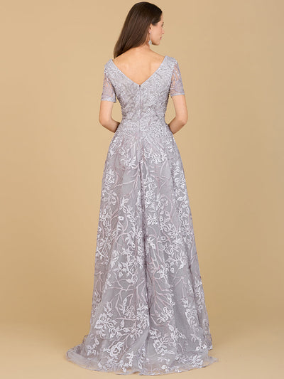 Short Sleeve Lace A-Line Dress with V-Neckline