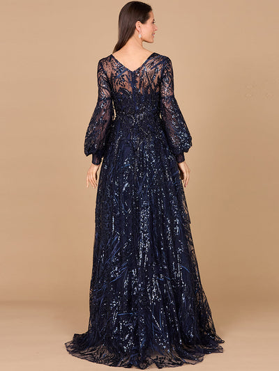 V Neckline Long Sleeve Gown