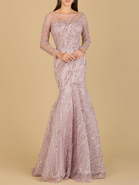 Lara 29199 Long Sleeve Beaded Mermaid Gown