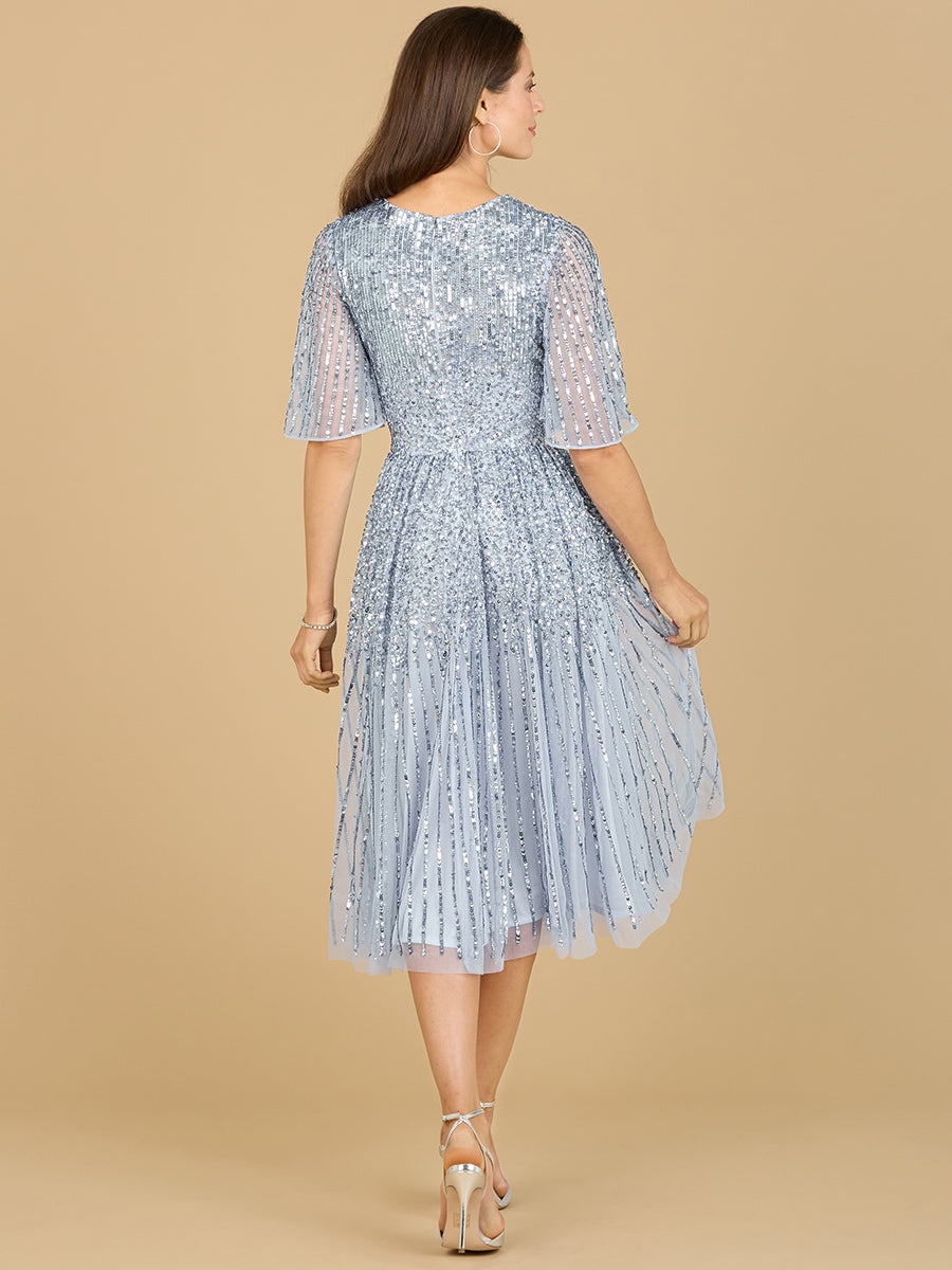 Lara 29221 Flowing Sequin Midi Mother of the Bride Dress with Short Sleeves