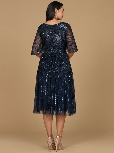 Lara 29221 Flowing Sequin Midi Mother of the Bride Dress with Short Sleeves