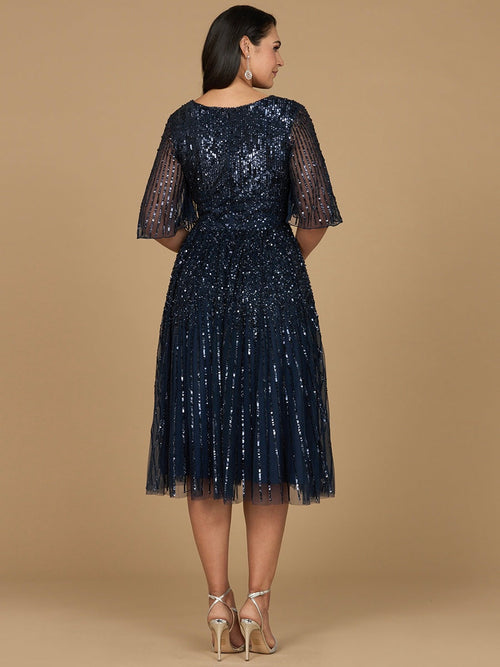 Lara 29221 Flowing Sequin Midi Mother of the Bride Dress with Short Sleeves