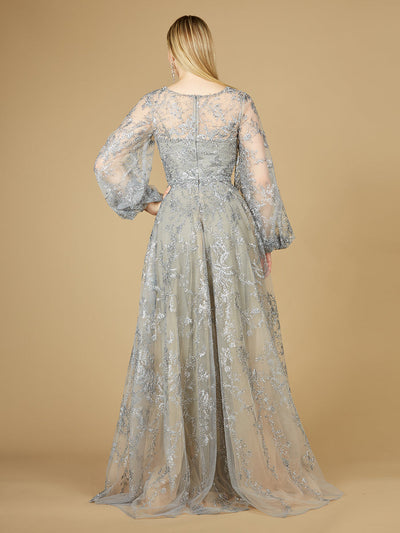 V Neckline Balloon Sleeve Gown