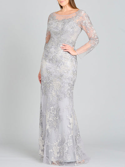 High Neck Long Sleeve Fitted Lace Gown