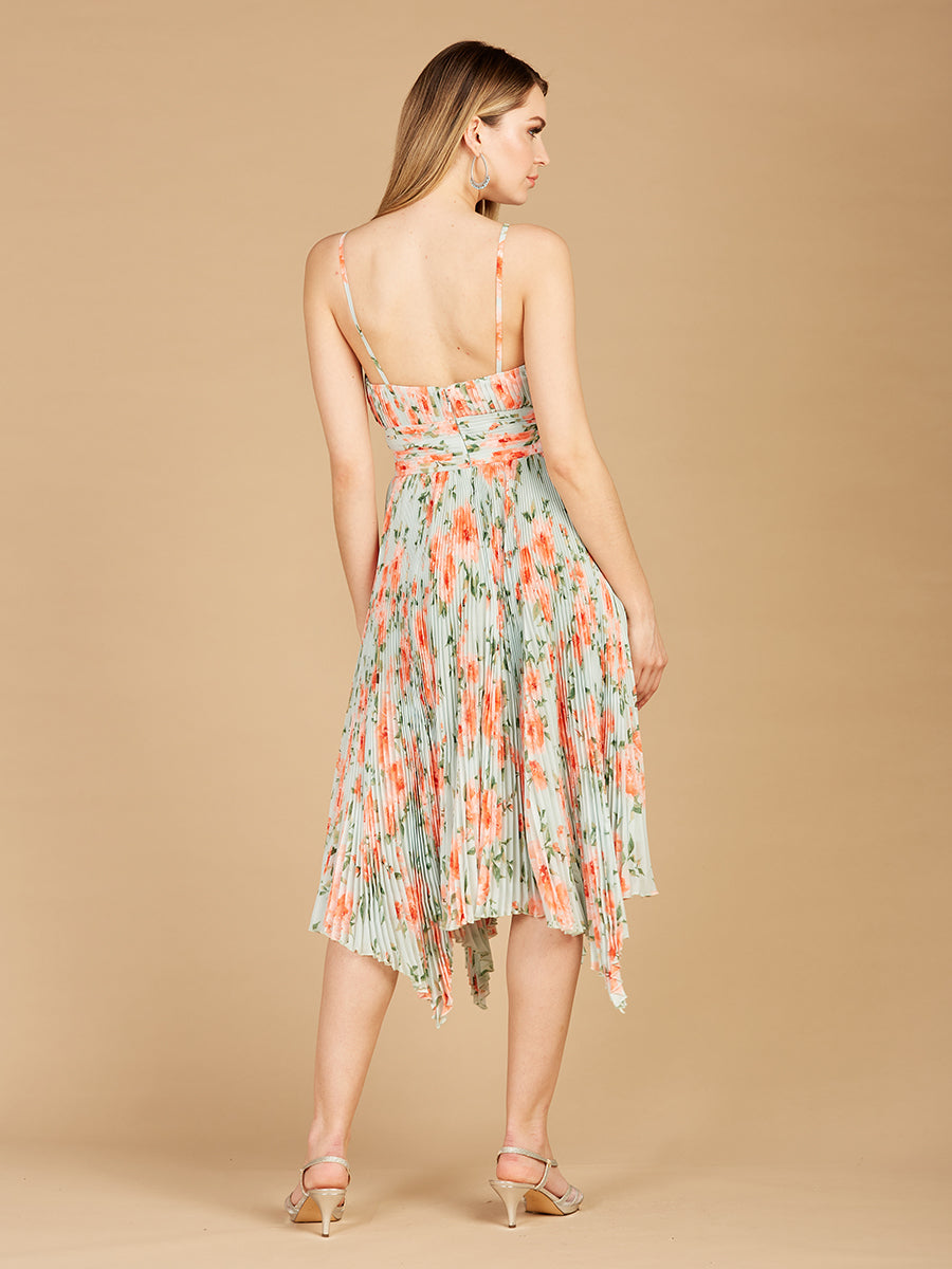 Lara 29243 V-Neck Printed Midi Length Dress with Pleats