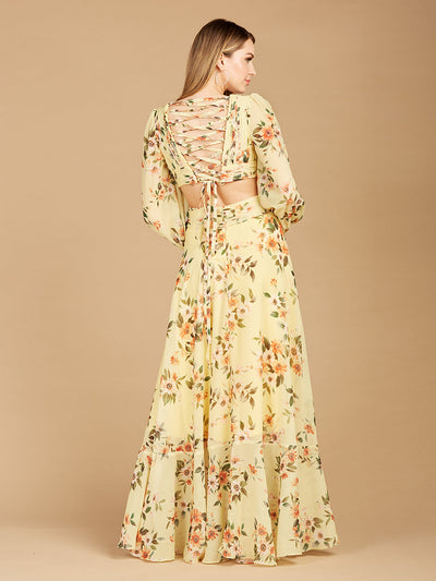 Lara 29245 Long Sleeve V-Neck, Layered Skirt Print Wedding Guest Dress