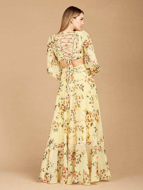 Lara 29245 Long Sleeve V-Neck, Layered Skirt Print Wedding Guest Dress