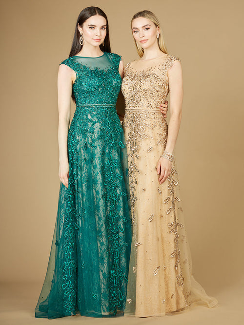 Inspired Lace Gown with Cap Sleeves