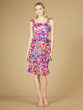 Lara 29267 Multi Print Floral Print Strappy Ruffle Midi Dress - Outlet