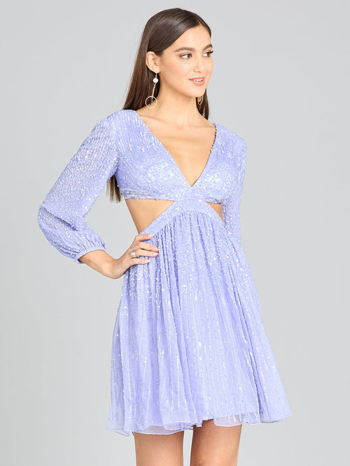 Lara 29288 Long Sleeve Cut Out Short Prom Dress Sequin Mesh Homecoming Cocktail attire