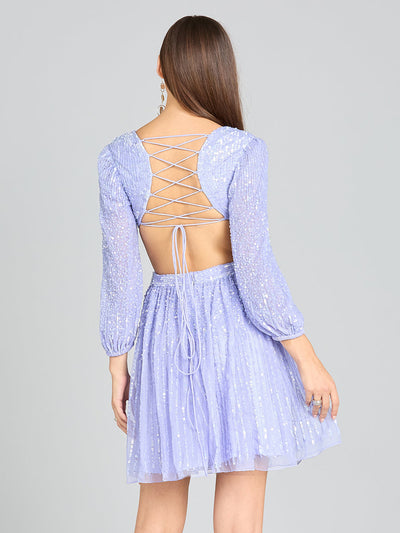 Lara 29288 Long Sleeve Cut Out Short Prom Dress Sequin Mesh Homecoming Cocktail attire