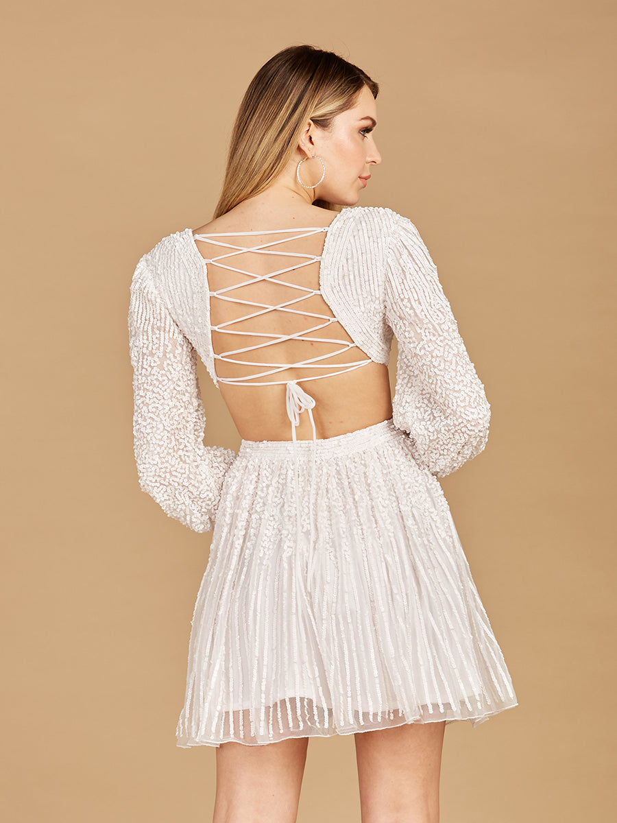 Lara 29288 Long Sleeve Cut Out Short Prom Dress Sequin Mesh Homecoming Cocktail attire