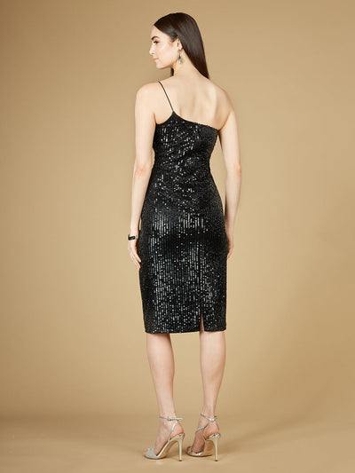 Lara 29289 One Shoulder Sequin Midi Cocktail Dress
