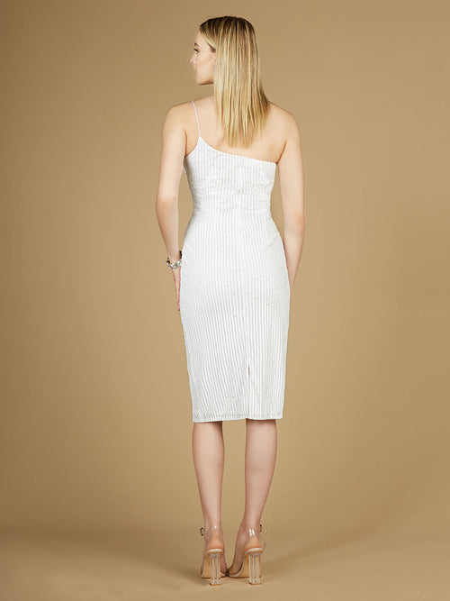 Lara 29289 One Shoulder Sequin Midi Cocktail Dress